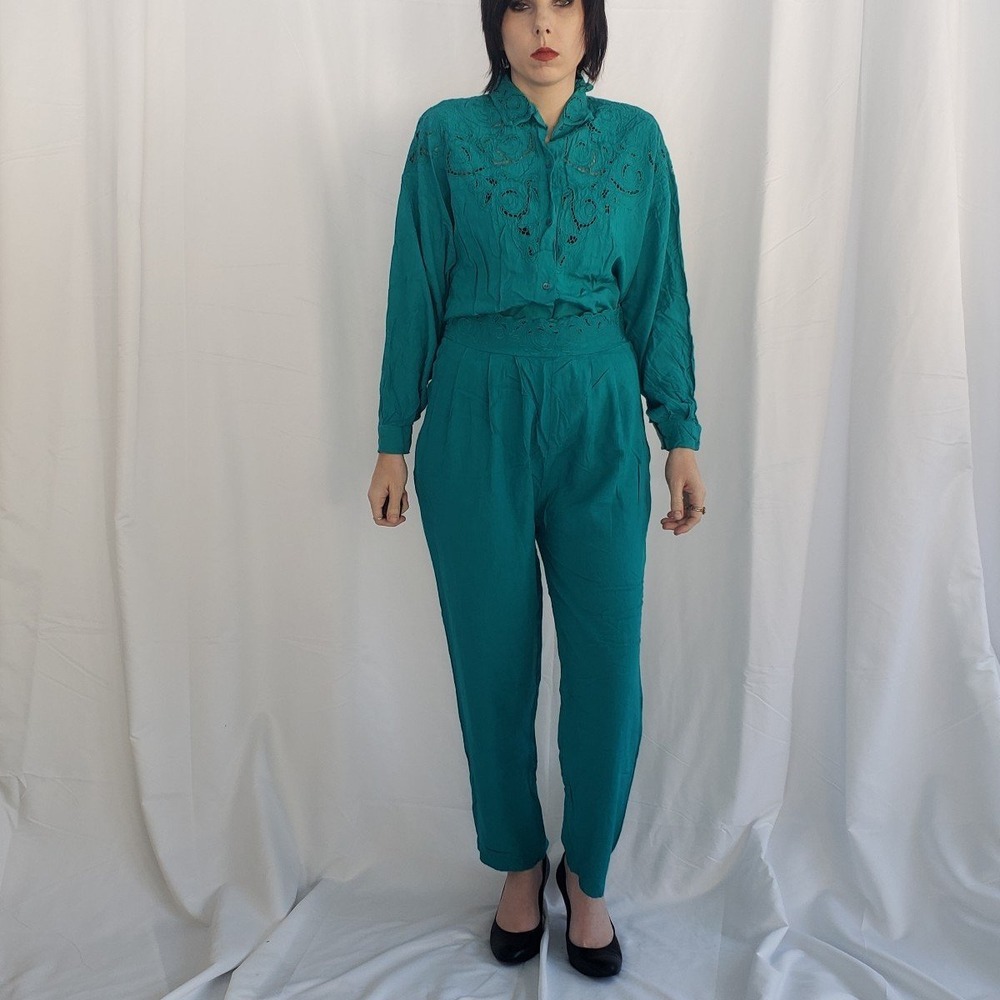 90s Teal Rayon Pants‎ and Top Set